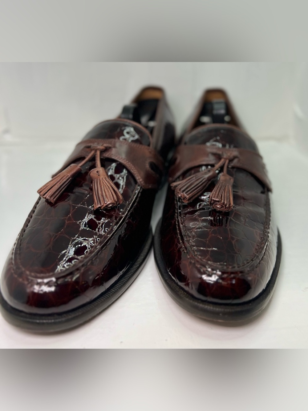 Johnston & Murphy Croc-Embossed Tassel Loafers in Deep Burgundy Patent